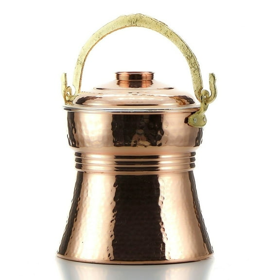 Turkish Copper Bucket with Lid and Brass Handle | Handmade Ayran Bucket | Vintage Serving Basket | Traditional Ice Bucket | Authentic Copper Yogurt Pot | Decorative Kitchenware Storage, 47.5 Oz