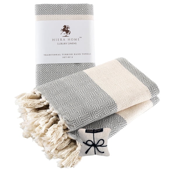 Wear Sierra Luxurious Turkish Cotton Hand Towels, Absorbent and Versatile, Gray, Set of 2, 19x39 Inches