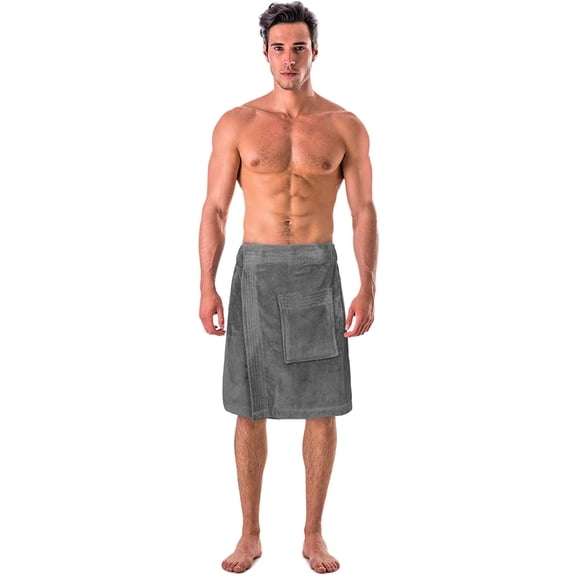 Turkish Cotton Terry Velour Adjustable Body Wrap Towel for Men (Gray, One Size)
