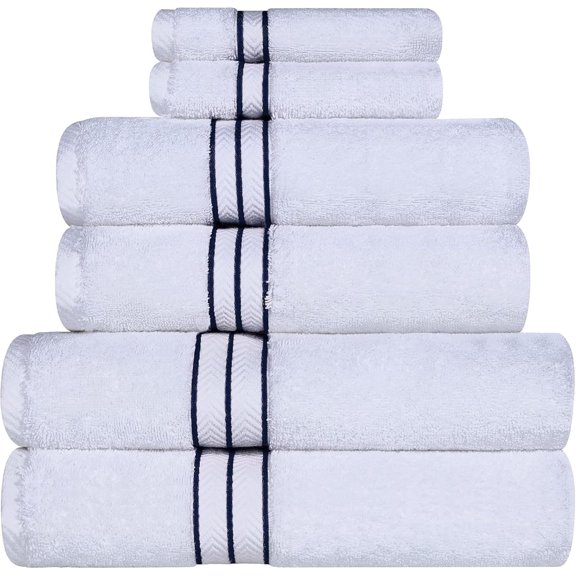 Turkish Cotton Ultra-Plush 6-Piece Towel Set, Ideal for Master Bath, Guest Bathroom, Fast Drying, Shower, Spa, Face/Washcloths, Hand, Bath Towels, Absorbent, Home Basics, Navy Blue