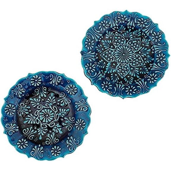 Turkish Decorative Plate Set of 2-7.08''(18 cm) Handmade Ceramic Ornament for Home Hanging Wall Decor$$Home Decor, Kitchen, & Other
