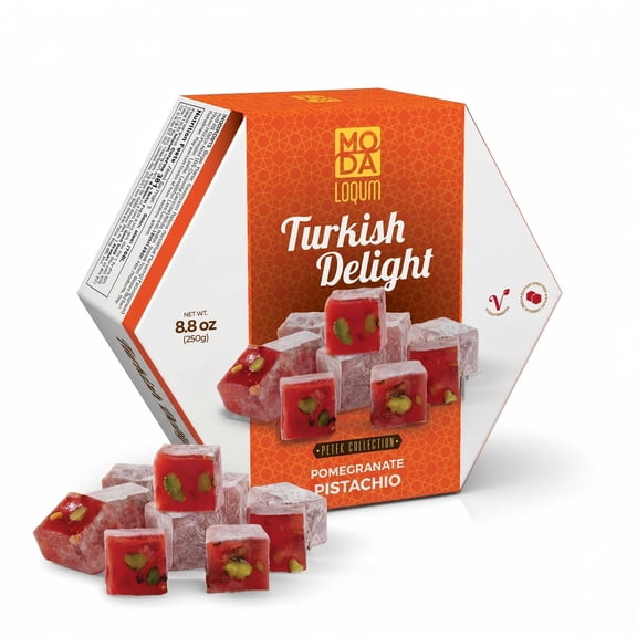 Turkish Delight Candy (Lokum) Gourmet Chewy Candy with Nuts, Premium Gift Box Honeycomb Packaging, 8.8 oz (250g), Middle Eastern Sweets (Pomegranate & Pistachio)
