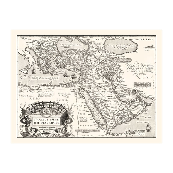 Turkish Empire Turkey Art, 1570 Vintage Map of Turkish Empire Turkey History Wall Decor Gift, Old Turkish Empire Map - 36" x 24" Unframed Print