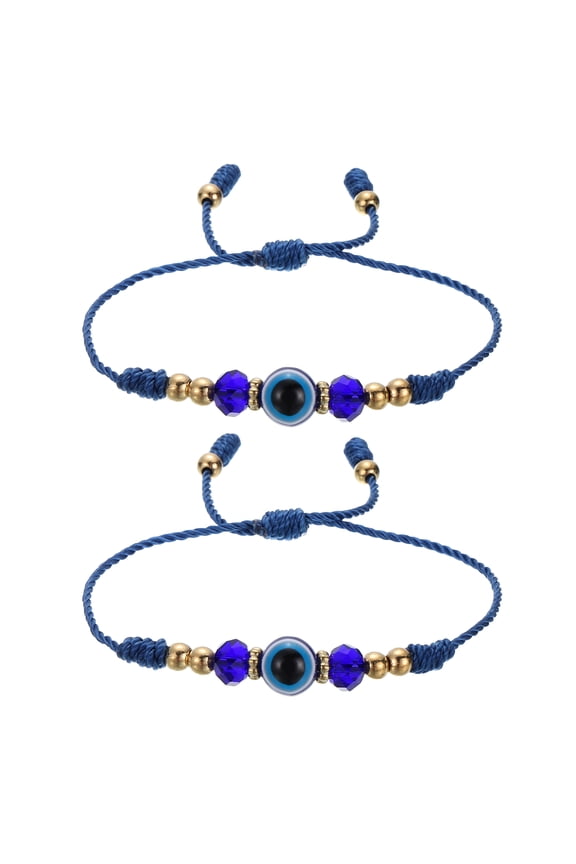 Turkish Evil Eye Bracelets, 2 Pcs Good Luck Protection Handmade Braided Rope Bracelet for Women Men Stackable Blessing Jewelry (Blue)