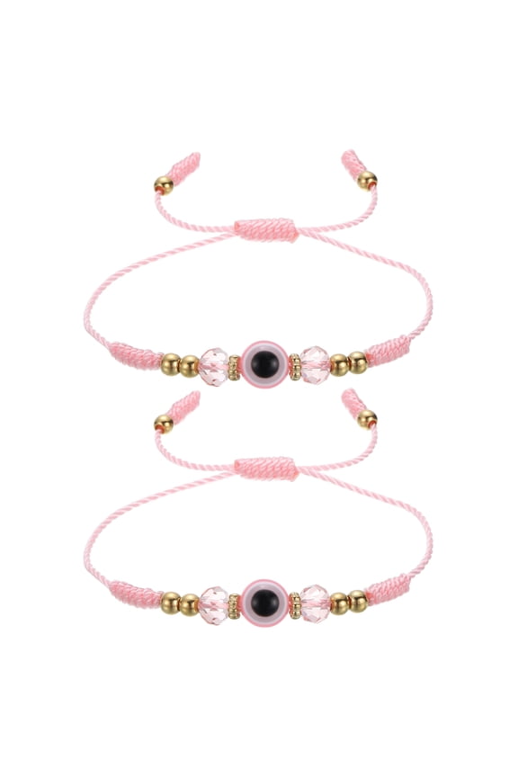 Turkish Evil Eye Bracelets, 2 Pcs Good Luck Protection Handmade Braided Rope Bracelet for Women Men Stackable Blessing Jewelry (Light Pink)