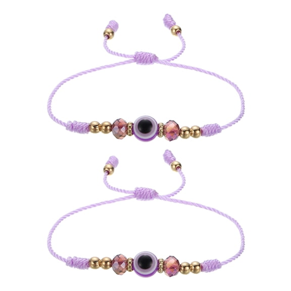 Turkish Evil Eye Bracelets, 2 Pcs Good Luck Protection Handmade Braided Rope Bracelet for Women Men Stackable Blessing Jewelry (Light Purple)