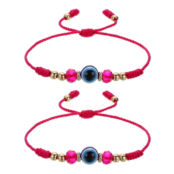 Turkish Evil Eye Bracelets, 2 Pcs Good Luck Protection Handmade Braided Rope Bracelet for Women Men Stackable Blessing Jewelry (Purple Red)