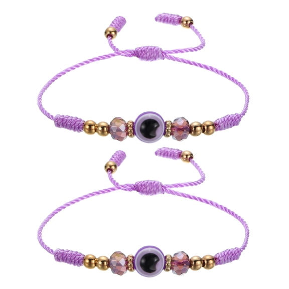 Turkish Evil Eye Bracelets, 2 Pcs Good Luck Protection Handmade Braided Rope Bracelet for Women Men Stackable Blessing Jewelry (Purple)