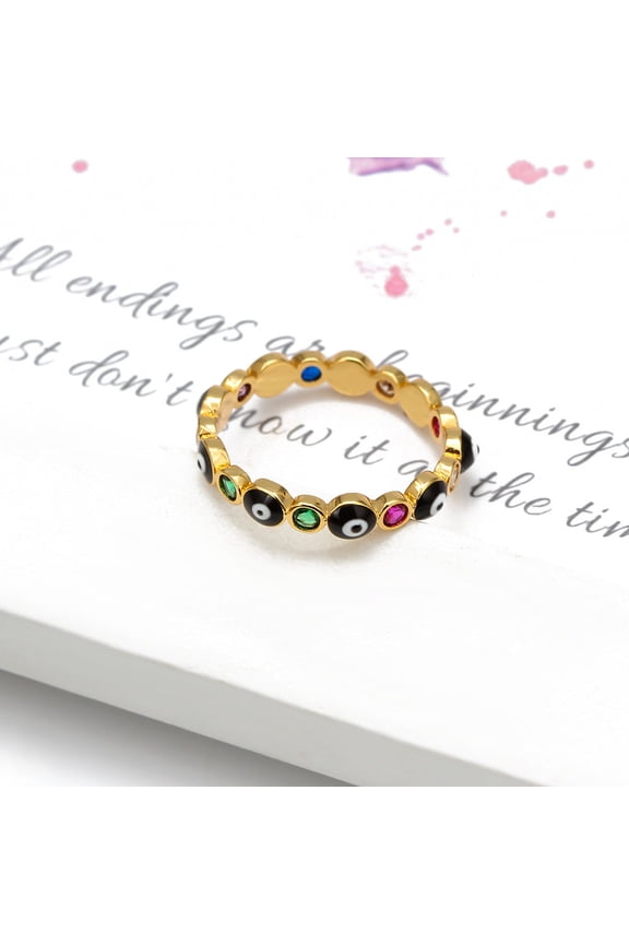 Turkish Evil Eye Ring Gold Copper Drop Jewelry With Diamond Inlays And Gold Plated Gems Semi Precious Stones Metal