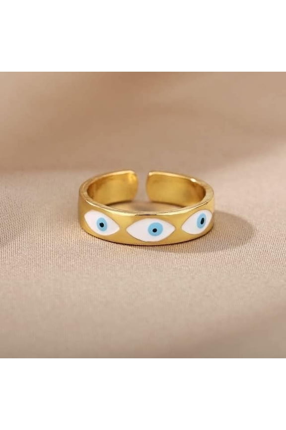 Turkish Evil Eye Ring Open Ring for Women Men,Rainbow Zircon Party Ring Female(Adjustable Rings)