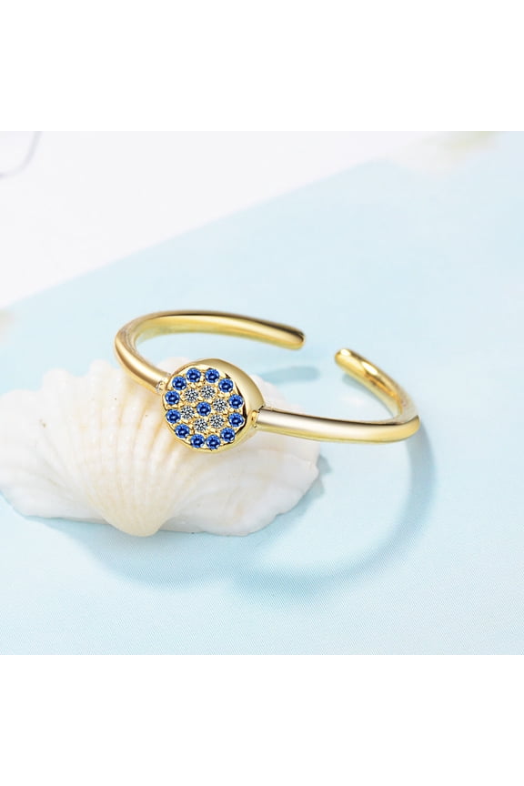 Turkish Evil Eye Ring Retro Circle Blue Eye Jewelry Copper Plated Platinum And Gold Adjustable Opening Band For Women