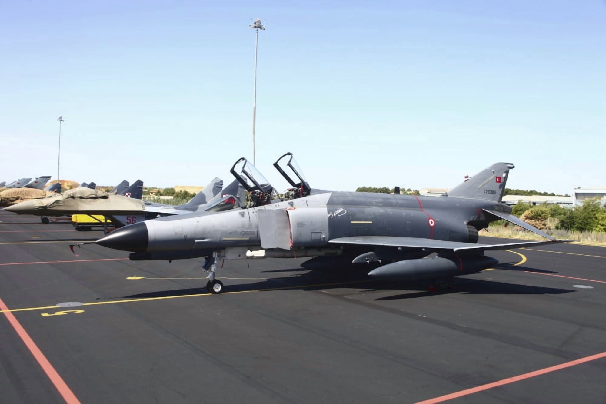 Turkish F-4E Phantom and Polish MiG-29s at Albacate Airfield Spain Canvas Art - Timm ZiegenthalerStocktrek Images (18 x 12)