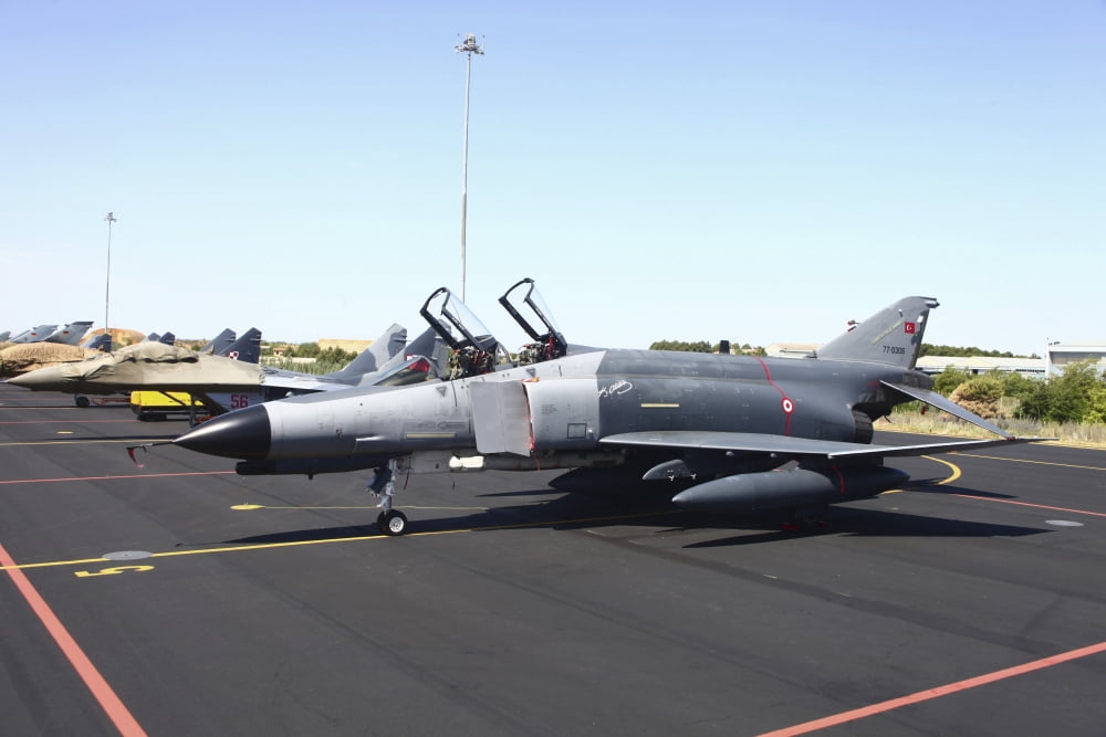 Turkish F-4E Phantom and Polish MiG-29s at Albacate Airfield Spain Canvas Art - Timm ZiegenthalerStocktrek Images (35 x 23)