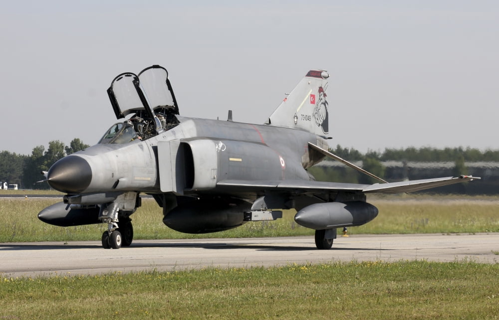 Turkish F-4E Phantom at Lechfeld Airfield Germany Canvas Art - Timm ZiegenthalerStocktrek Images (18 x 12)