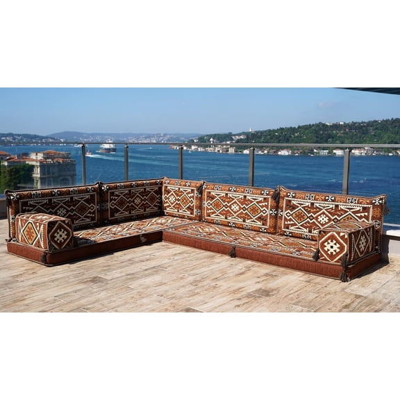 Turkish Floor Cushions Sofa, Arabic Majlis Seating Set, Brown Turkish Sofa Set, Modular U Shaped Sofa, Arabic Floor Cushions, Sofa Bed