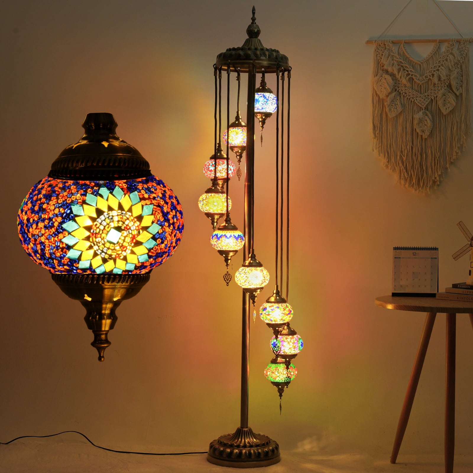 Turkish Floor Lamp,  Turkish Moroccan Light，Traditional Turkish Art ，Upgraded 9 Globe Mosaic Design, 74in High, Includes Bulbs, for Home Decor  Lounge Ambiance
