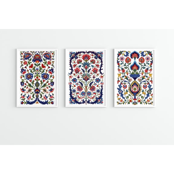 Turkish Floral Print Islamic Art Abstract Set 3 Stretched Canvas 16x24