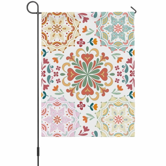 Turkish Flower House Flags For Outdoor, Colorful Vintage Abstract Small Double Side Yard Flags Weather Proof House Decor for Lawn Outside Holiday 28 x 40 Inches