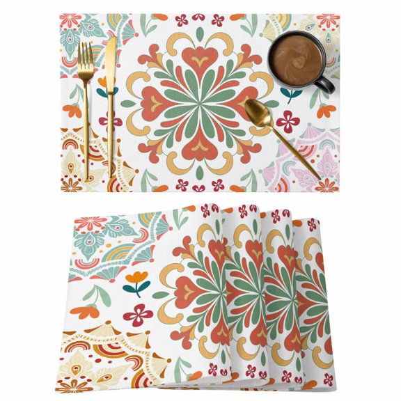 Turkish Flower Placemats Set of 1, Colorful Vintage Abstract Non-Slip Place Mats Washable Table Mats for Kitchen Dining Table Decorations Indoor/Outdoor