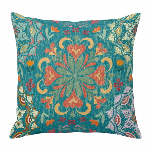 Turkish Flower Throw Pillow Cover Vintage Abstract Cotton Linen Cushion Cover Throw Pillow Case with Invisible Zipper for Couch Sofa Bed Chair Car 20x20 Inch