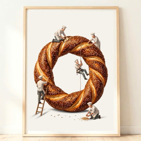 Turkish Food Wall Art Simit Bread Print Cultural Kitchen Decor Turkish Sesame Ring Print Street Food Bakery Decor