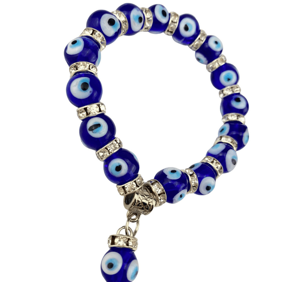 Turkish Glass Bead Evil Eye Stretch Bracelet Women Rondell Spacer Crystal Protection Dark Blue
