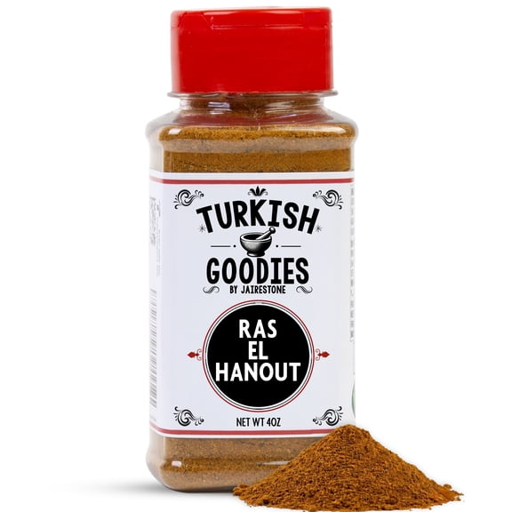 Turkish Goodies Ras El Hanout Traditional Moroccan Style Spice Blend Aromatic Seasoning for Tajine, Couscous, Lamb & Chicken 4oz Dual Lid Jar North African Flavor