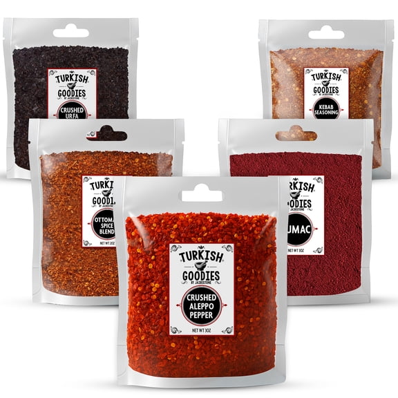 Turkish Goodies Tour of Turkey Spice Kit Mediterranean Seasoning for Grill & Cook Isot, Aleppo, Sumac, Ottoman, Kebab Blends Natural, Non-GMO (5-Pouch Pack)