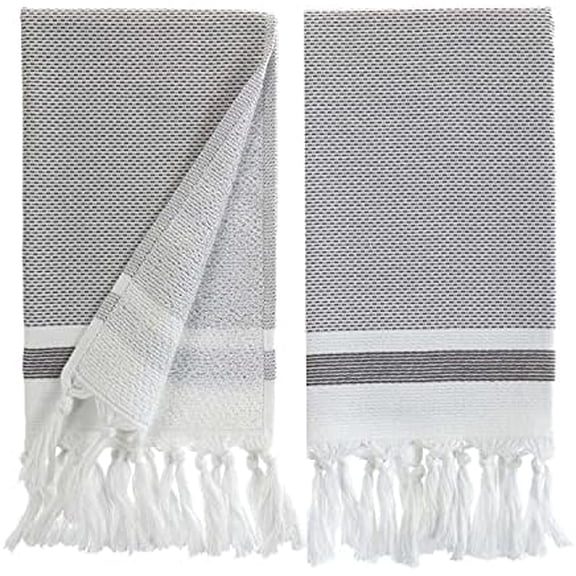 Turkish Hand Towels for Bathroom, Kitchen Towels Decorative Set of 2, Luxury Turkish Cotton Dish Tea Towels 14 x 30 Inches for Bohemian, Rustic, and Farmhouse Decor (Gray)