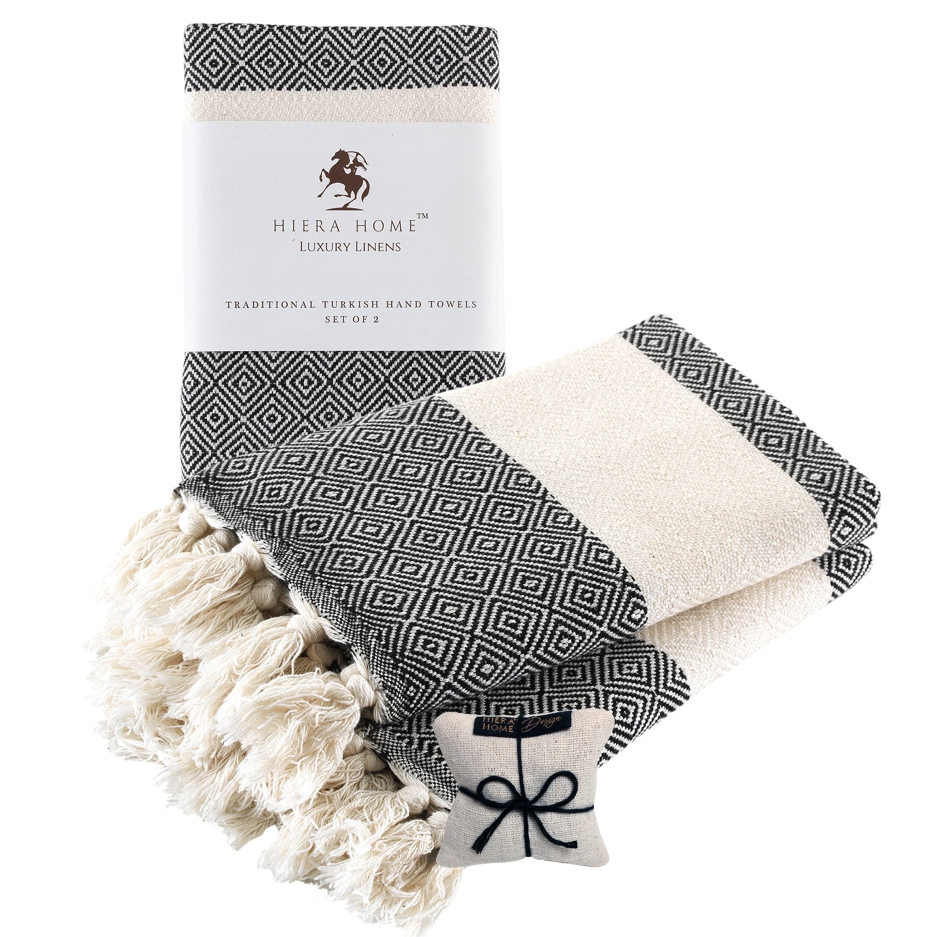 Wear Sierra Turkish Cotton Hand Towels, Soft & Absorbent, Black, Set of 2, 19x39 Inches