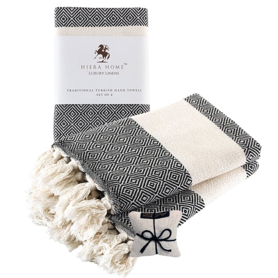 Wear Sierra Turkish Cotton Hand Towels, Soft & Absorbent, Black, Set of 2, 19x39 Inches