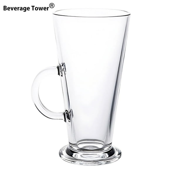 9 fl oz / 265 ml Lead-Free Glass Mug, Tempered Latte & Coffee Mug, Classic High Foot Design, Transparent with Handle, Ideal for Coffee, Tea, Whiskey, and More