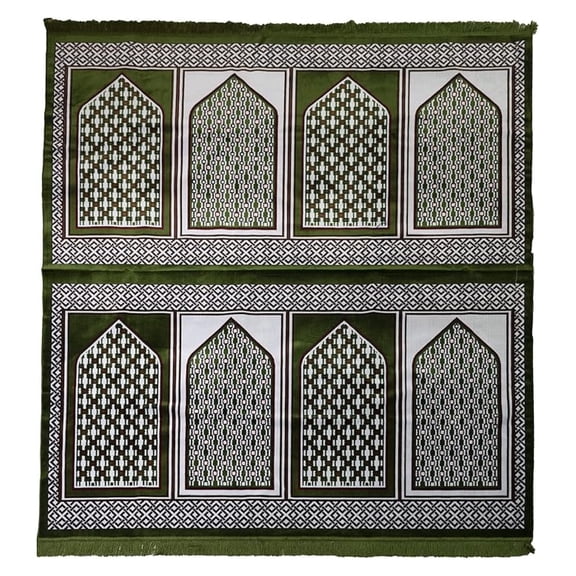 Turkish Islamic Prayer Rug - Large Gathering & Group Praying Carpet - Wide Plush Praying Mat - Multi Person Muslim Janamaz Sajada for Family - 8 Person (Green #2)