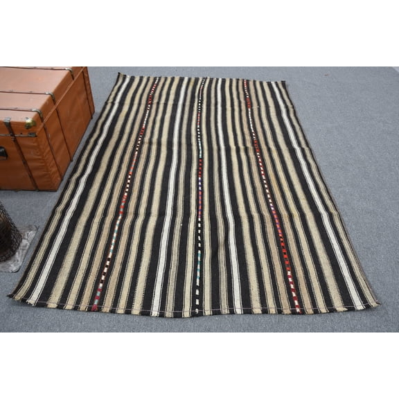 Turkish Kilim, Large Kilim, Vintage Kilim, Oushak Kilim, 66x92 inches Black Kilim, Outdoor Kilim, Bedroom Kilim, 11469