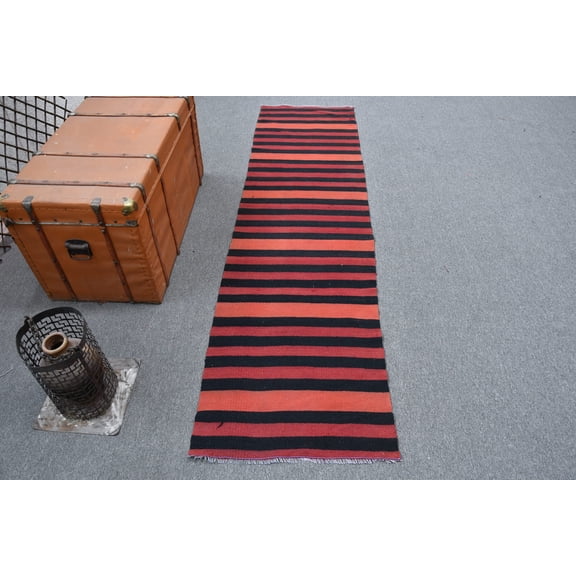 Turkish Kilim, Runner Kilim, Vintage Kilim, Home Decor Kilim, 25x97 inches Red Kilim, Anatolian Kilim, Kitchen Kilim, 11463