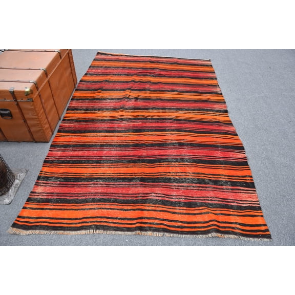 Turkish Kilim, Vintage Kilim, Area Kilim, Oushak Kilim, 60x93 inches Black Kilim, Handwoven Kilim, Indoor Kilim, 11460