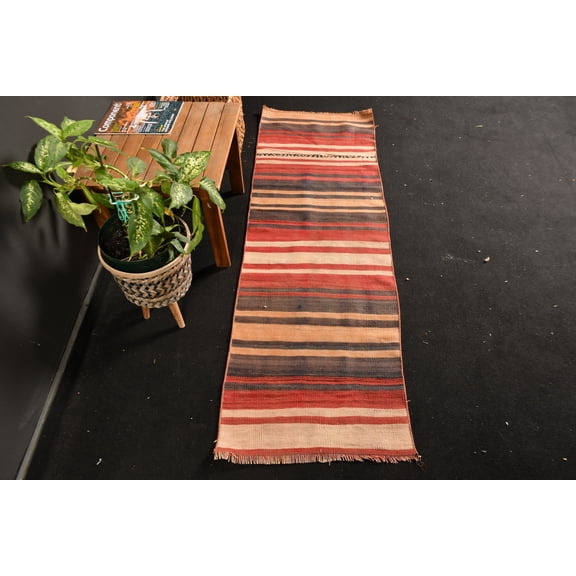 Turkish Kilim, Vintage Kilim, Runner Kilim, Home Decor Kilim, 22x65 inches Beige Kilim, Organic Kilim, Stair Kilim, 10706