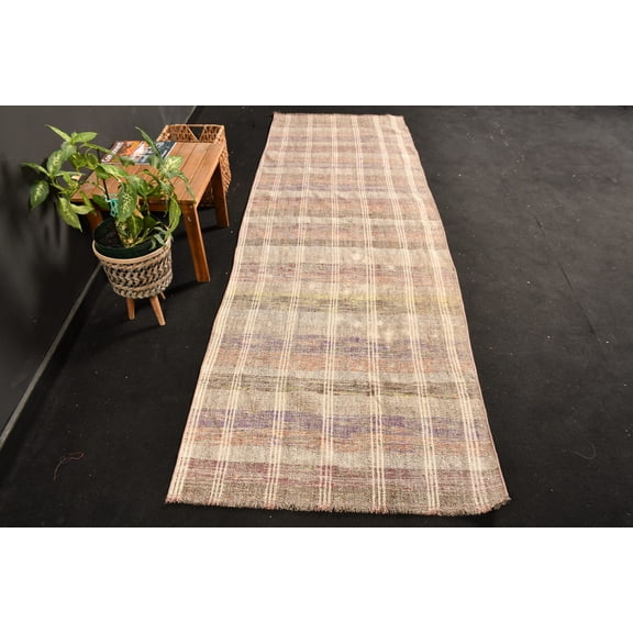 Turkish Kilim, Vintage Kilim, Runner Kilim, Oushak Kilim, 37x105 inches Purple Kilim, Organic Kilim, Hallway Kilim, 10730