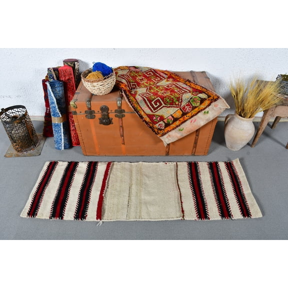 Turkish Kilim, Vintage Kilim, Small Kilim, Striped Kilim, Rugs For Gift, Wall Hanging Rug, Beige Kilim, Bohemian Kilim, Kitchen Kilim, 13228