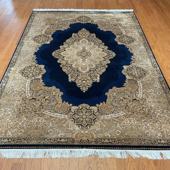 Turkish Kirman Design Silk Rug - 6'7 x 9'10
