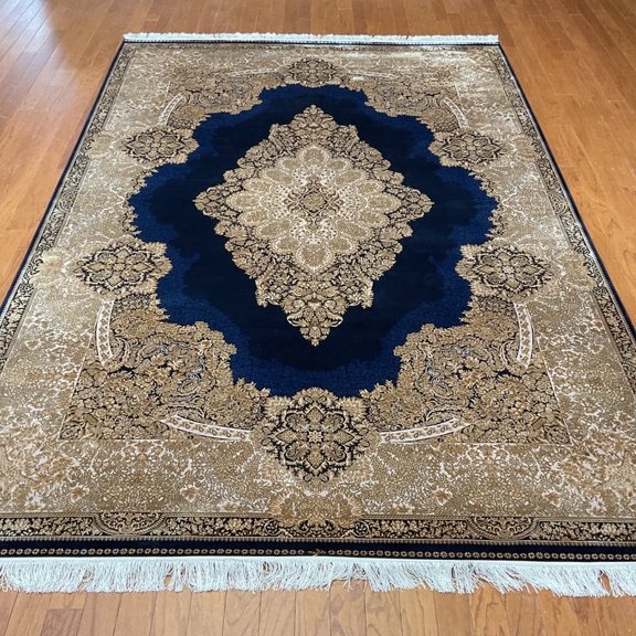 Turkish Kirman Design Silk Rug - 6'7 x 9'10