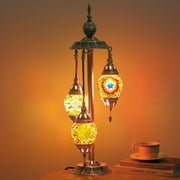 Turkish Lamp 3 Globes Moroccan Table Lamp 28 Tall Handcrafted Mosaic Glass Ambient Light with Metal Base Perfect for Boho Decor Living Room Bedroom Including LED Bulbs