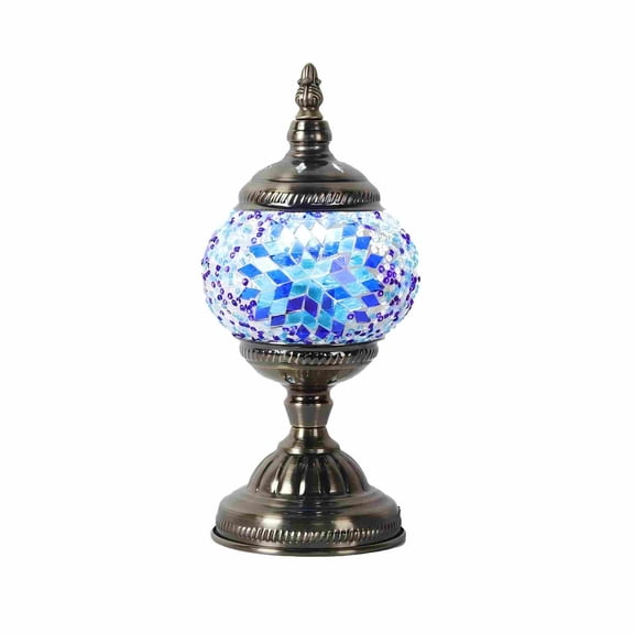 Turkish Lamp, Mosaic Table Lamp, Antique Moroccan Decorative Glass Bohemian Vintage Lamp Shade, Small Desk Tiffany Bedside Stained Glass Lamp with US Plug and E12 Socket