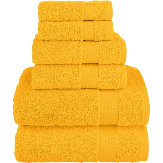 Turkish Linens Luxury Spa and Hotel Quality Premium Cotton 6-Piece Towel Set (2 x Bath Towels, 2 x Hand Towels, 2 x Washcloths), Squash
