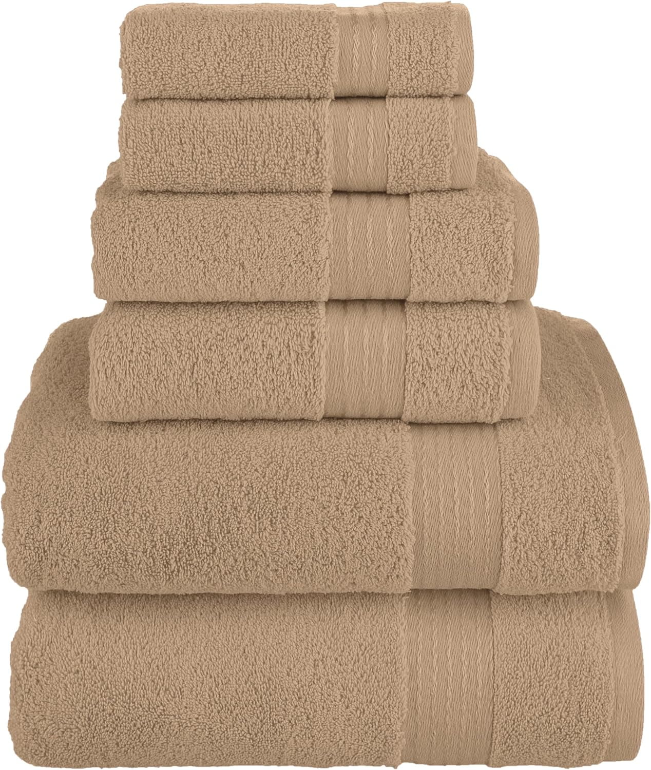 Turkish Linens Luxury Spa and Hotel Quality Premium Cotton 6-Piece Towel Set (2 x Bath Towels, 2 x Hand Towels, 2 x Washcloths), Taupe