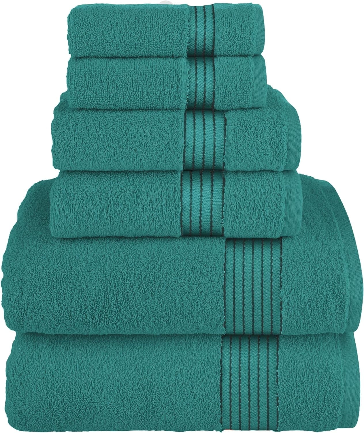 6-Piece Premium Towel Set, 2 Bath Towels, 2 Hand Towels, and 2 Wash Clothes, 600 GSM, Turquoise