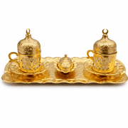 Turkish Luxury 2pc Coffee Cup Set with Tray & Sugar Bowl- Golden