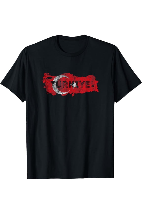 Turkish Map and Flag Souvenir - Distressed Turkiye T-Shirt mens t shirt，black，women，funny，misfits，men，journey，t-shirt