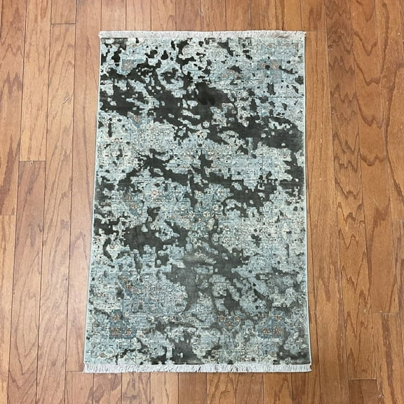 Turkish Modern Erased Design Wool & Silk Rug - 2' x 2'11