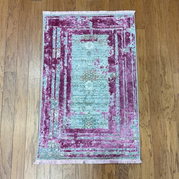 Turkish Modern Erased Design Wool & Silk Rug - 2' x 2'11